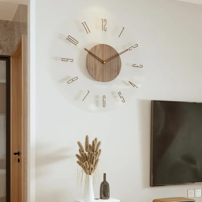 Houten Wandklok 30-35cm Massief Hout Stille Uurwerk Woonkamer Slaapkamer Kantoor Scandinavisch Design | Sansoti