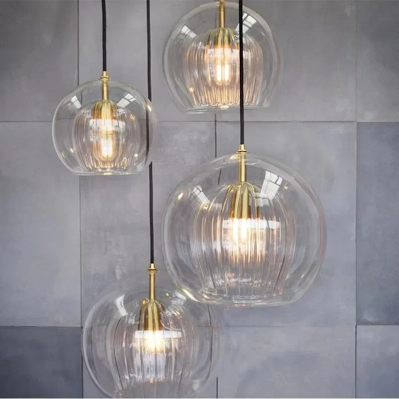 Glazen Hanglamp Bol met Metalen Frame – Modern Design Verlichting voor Eetkamer Slaapkamer en Woonkamer | Sansoti