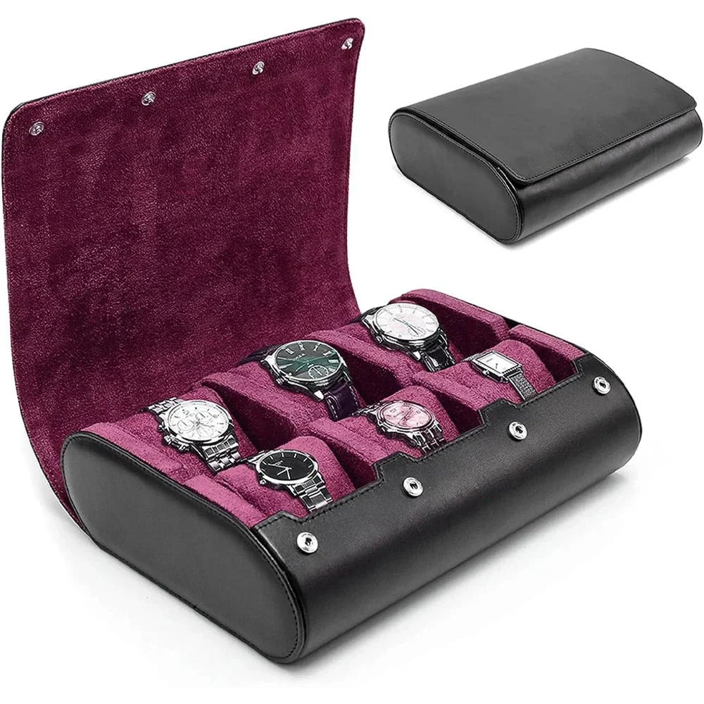 Uhrenbox aus Leder mit Velours-Innenfutter 3 oder 6 Fächer Reiseorganizer Aufbewahrungsbox Uhrenetui Präsentation | Sansoti