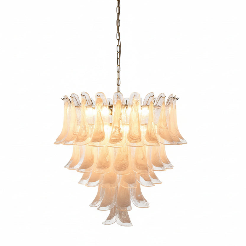 Glas-Kronleuchter im Blütenblätter-Design, dimmbare LED-Beleuchtung, Flur, Wohnzimmer, Esszimmer, Gold, Chrom, Pendelleuchte | Sansoti