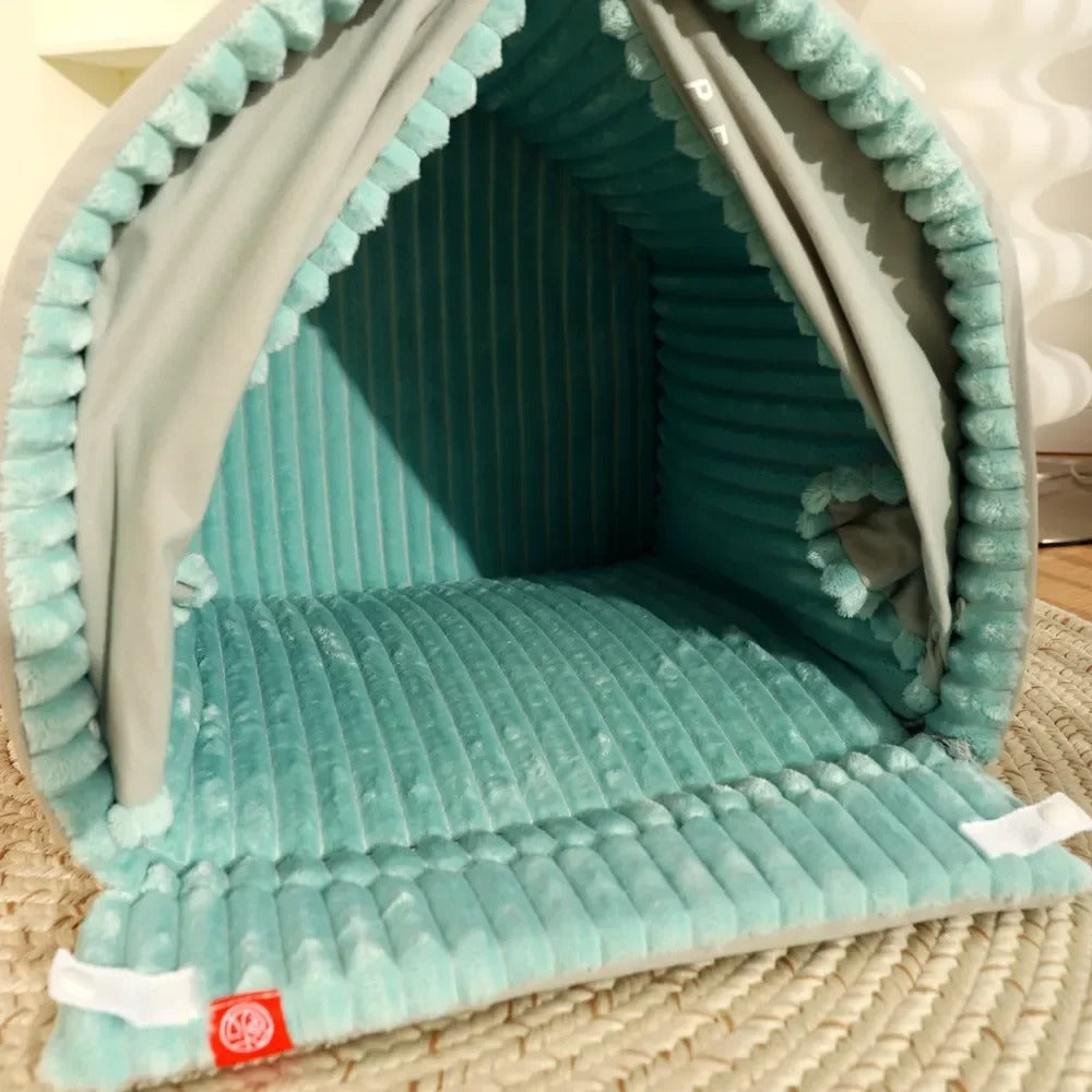 Pet Bed with Curtains Enclosed Basket Polyester Dog Bed Cat Bed Resting Place Comfort Cozy Pets | Sansoti