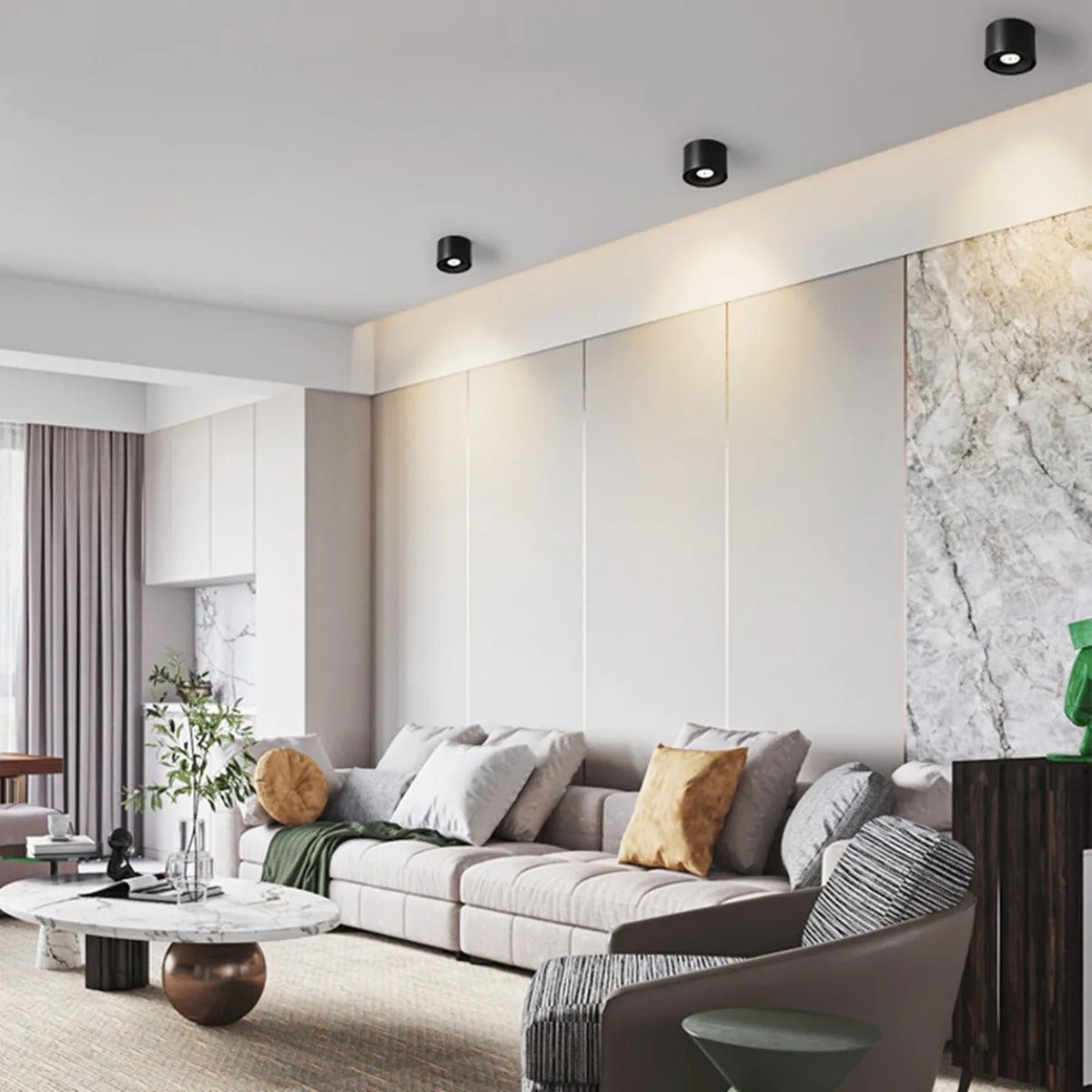 Adjustable ceiling spotlight with 360° rotatable spotlight head, black and white modern surface-mounted lighting for the living room | Sansoti