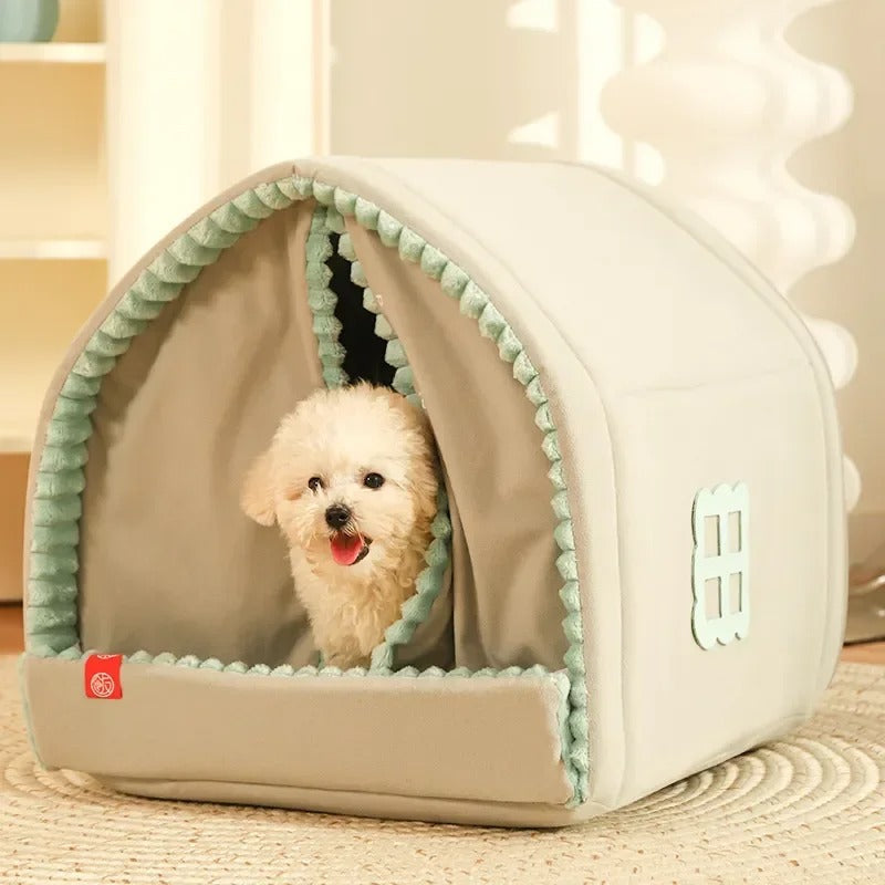 Pet Bed with Curtains Enclosed Basket Polyester Dog Bed Cat Bed Resting Place Comfort Cozy Pets | Sansoti