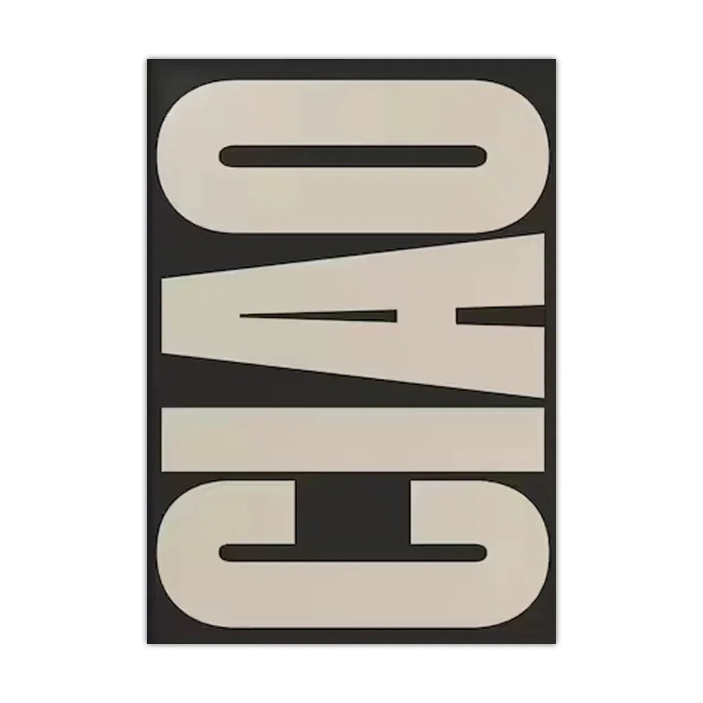 Canvas-Wandposter mit Ciao-Zitat in Schwarz, Weiß, Beige und Rosa, skandinavisches, minimalistisches Design, Wanddekoration fürs Wohnzimmer | Sansoti