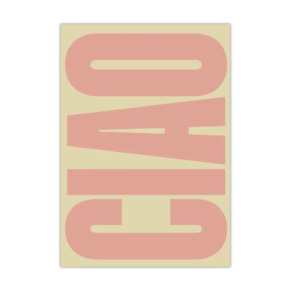 Canvas-Wandposter mit Ciao-Zitat in Schwarz, Weiß, Beige und Rosa, skandinavisches, minimalistisches Design, Wanddekoration fürs Wohnzimmer | Sansoti