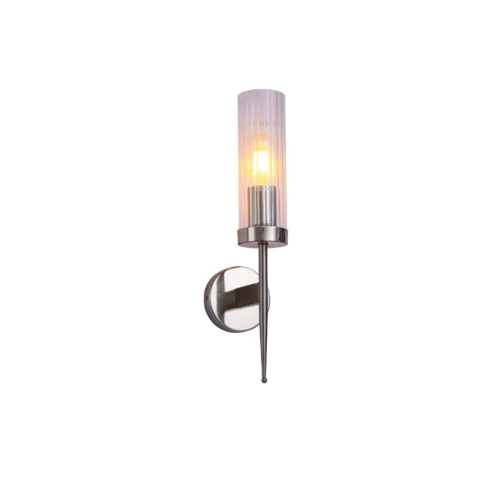 Applique Murale Verre Cannelé Vintage Art Déco E27 Or Chrome Nickel Noir Dimmable Cylindre | Restfield