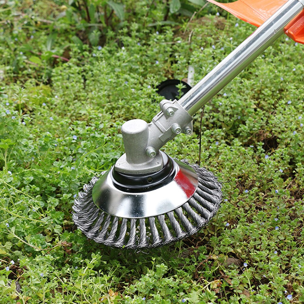 Stahl-Drahtbürstenkopf mit 360°-Rotation für Trimmer, 15 cm, universell einsetzbar zur Unkrautentfernung, Gartengerät für Rasen und Garten | Sansoti