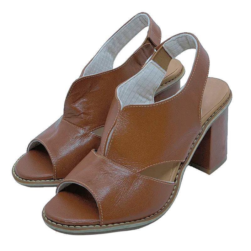 Dames Sandalen met Blokhak Open Teen Elegant Comfortabel Leer Bordeauxrood Zomerschoenen | Sansoti