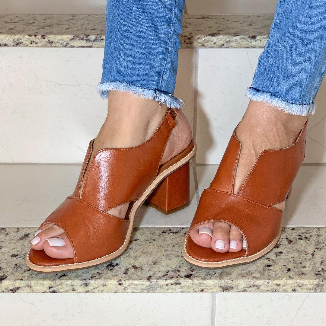 Dames Sandalen met Blokhak Open Teen Elegant Comfortabel Leer Bordeauxrood Zomerschoenen | Sansoti