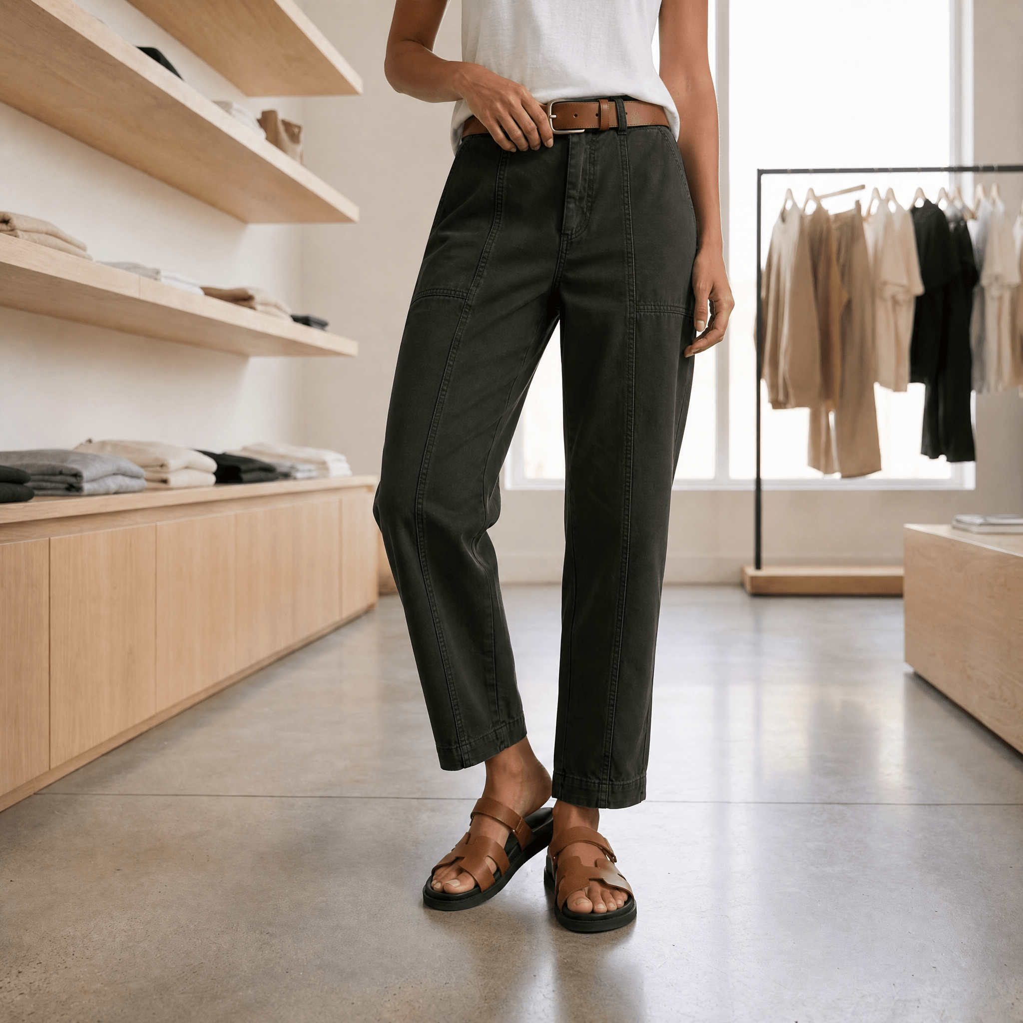 Utility Pantalon Hoge Taille Taps Toelopend met Geplooid Enkelboord Casual Werkbroek | Sansoti
