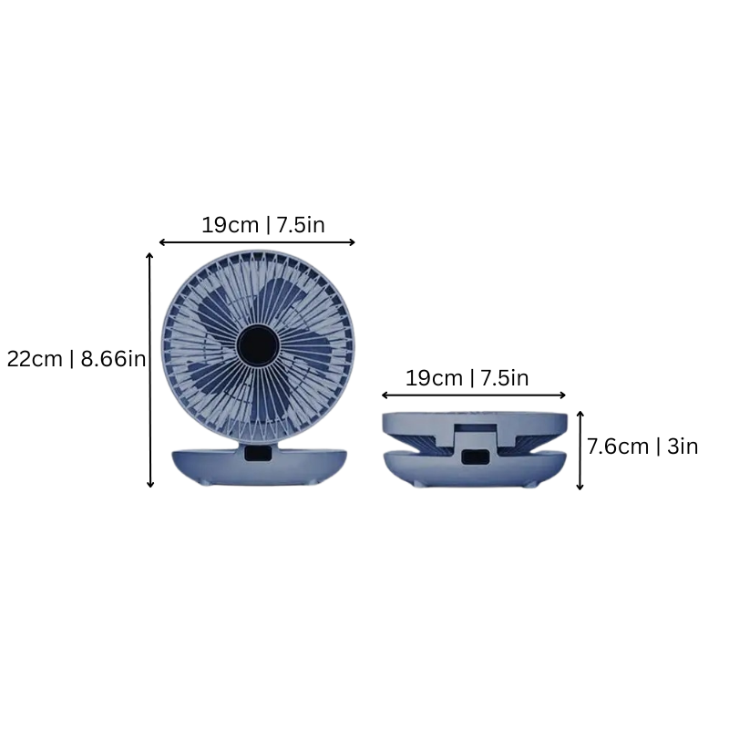 Draagbare ventilator, verstelbare oscillatie van 120°, USB-oplaadbaar, 4 snelheden, fluisterstil, tafel- en wandmontage | Sansoti
