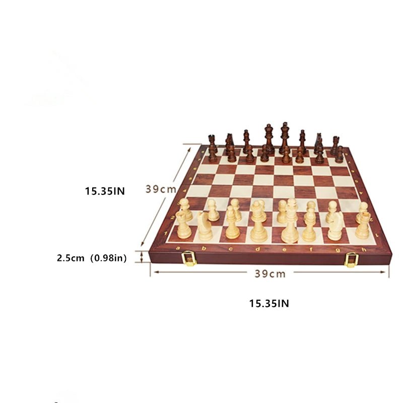 Foldable Chess Set Made of Solid Wood with Storage Compartment and Weighted Chess Pieces for Home, On the Go, and Travel | Sansoti