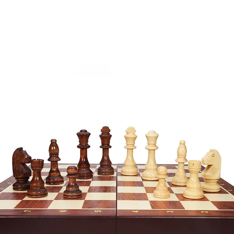 Foldable Chess Set Made of Solid Wood with Storage Compartment and Weighted Chess Pieces for Home, On the Go, and Travel | Sansoti