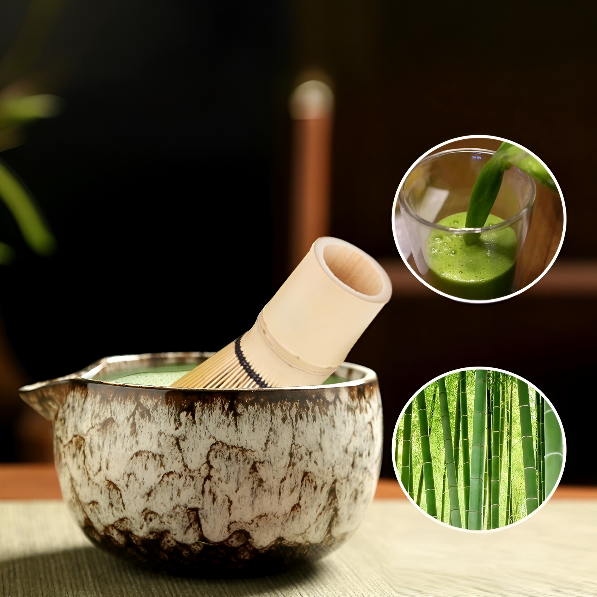 Japanse matcha theeset van keramiek met klopper, kom en accessoires voor traditionele theeceremonie | Sansoti