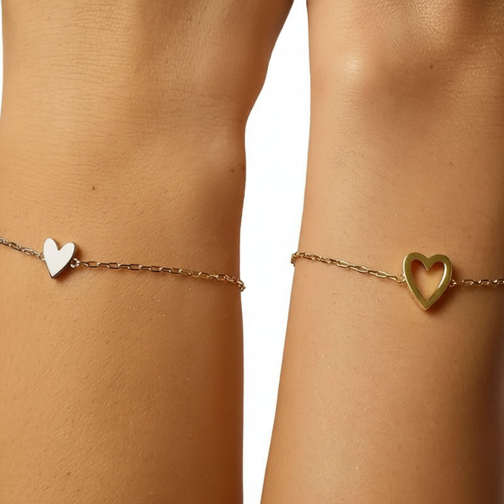 Gouden Hart Armbanden Set voor Moeder en Dochter - Partnerarmbanden met Symbolische Hartbedel - Hypoallergeen 14K Verguld of Verzilverd - Cadeau voor Familie Vriendschap Verjaardag | Sansoti