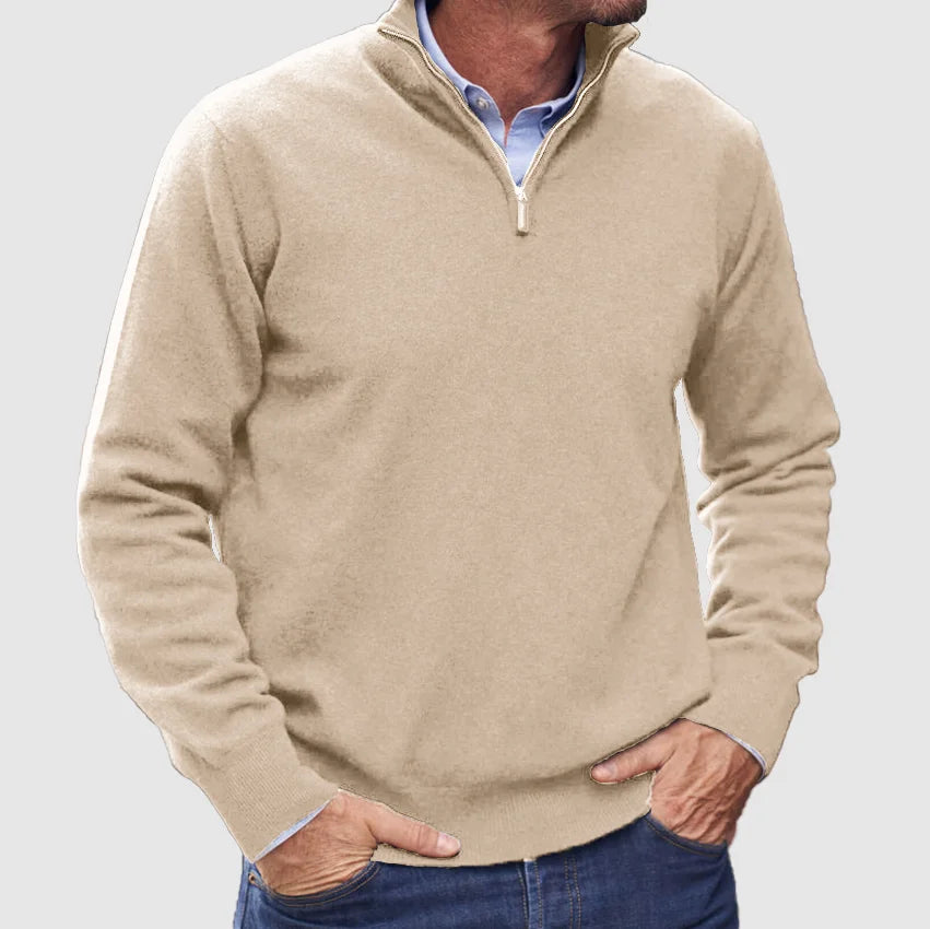 Pullover mit Viertelreißverschluss und Stehkragen für Herren, lässig, fein gestrickt, bequem, leicht, moderner Stil | Sansoti