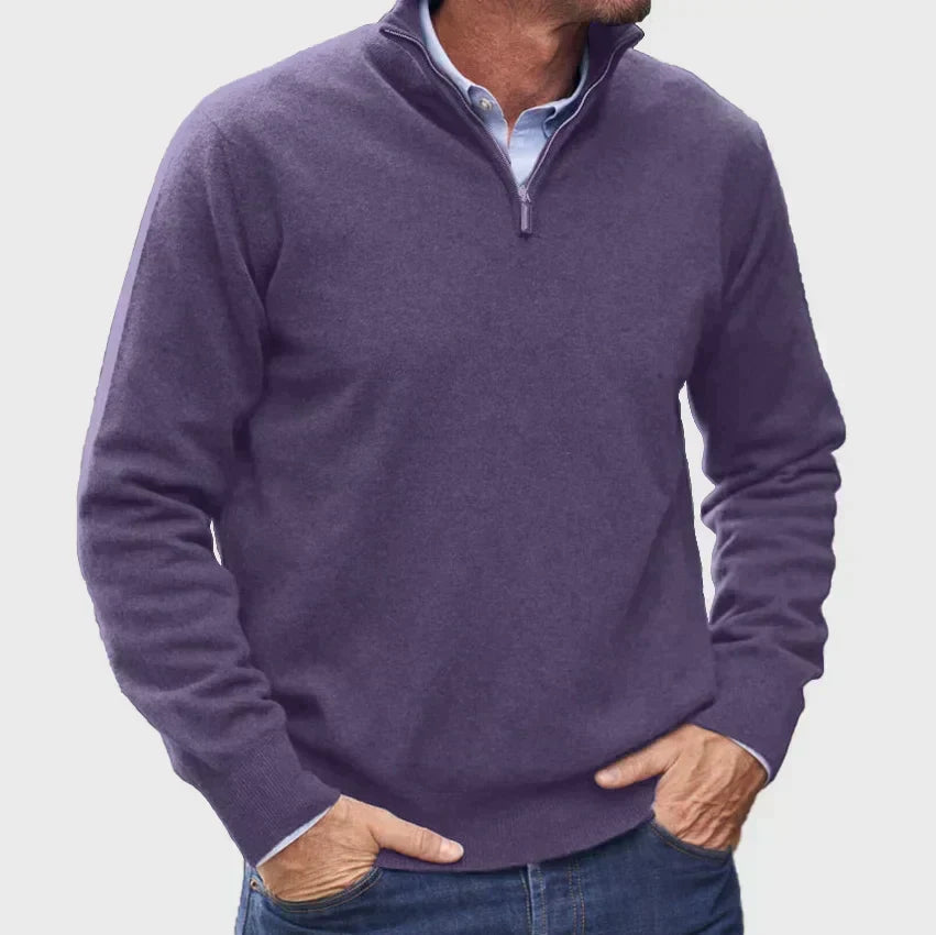 Pullover mit Viertelreißverschluss und Stehkragen für Herren, lässig, fein gestrickt, bequem, leicht, moderner Stil | Sansoti