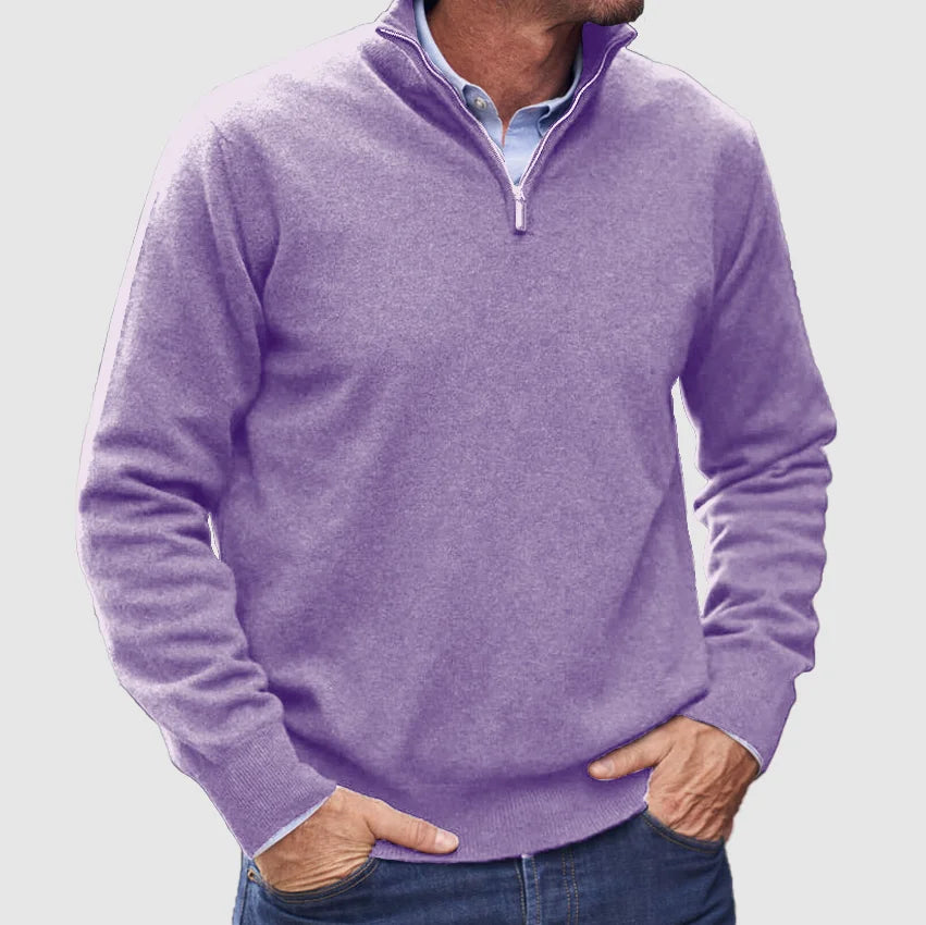 Pullover mit Viertelreißverschluss und Stehkragen für Herren, lässig, fein gestrickt, bequem, leicht, moderner Stil | Sansoti