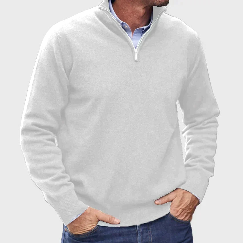 Pullover mit Viertelreißverschluss und Stehkragen für Herren, lässig, fein gestrickt, bequem, leicht, moderner Stil | Sansoti