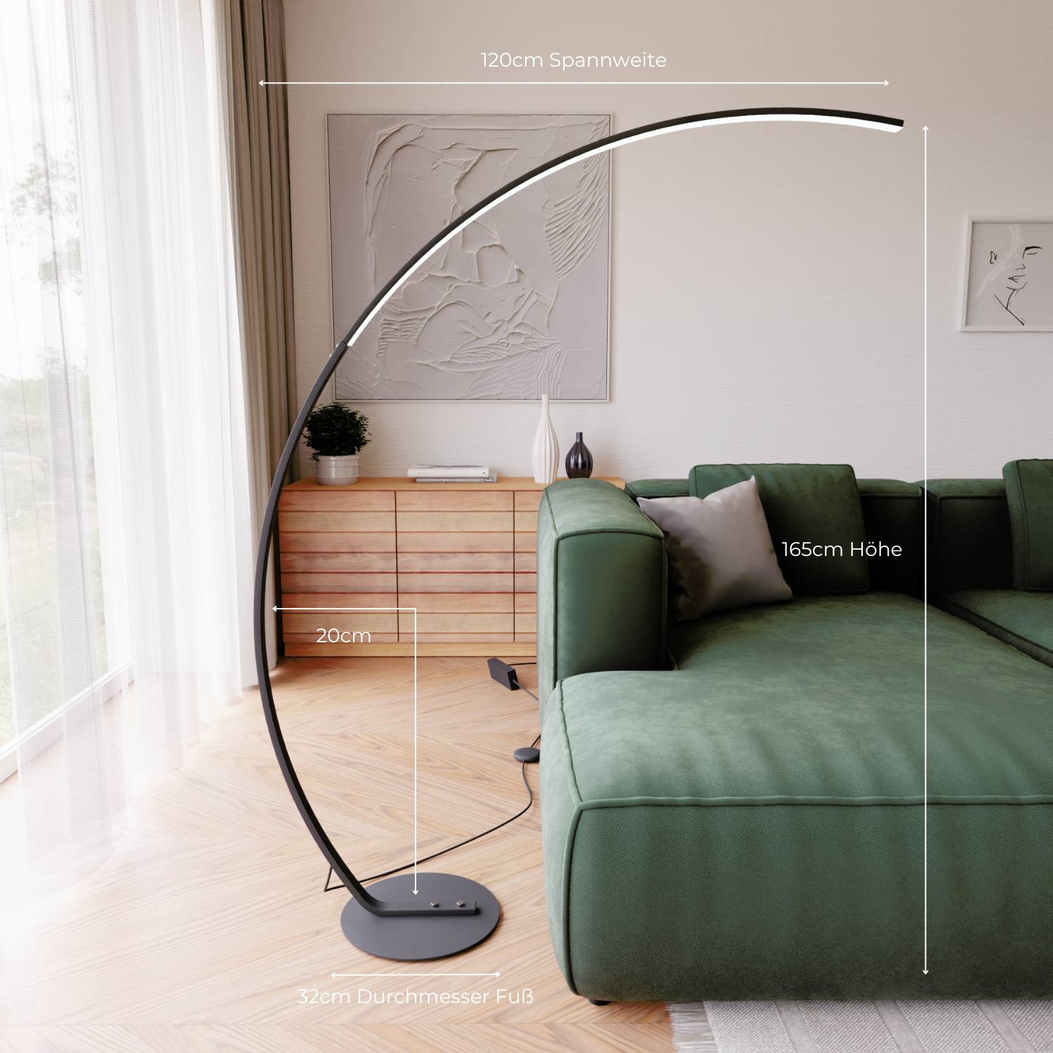 Vireon Bogenlampe – Minimalistische Design-Stehlampe für Wohnzimmer & Leseecke | Restfield