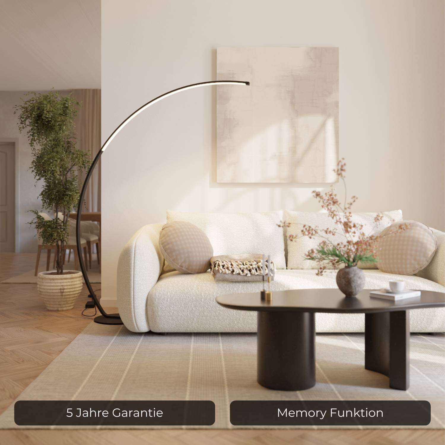 Vireon Bogenlampe – Minimalistische Design-Stehlampe für Wohnzimmer & Leseecke | Restfield
