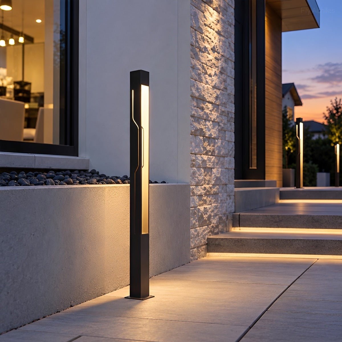 LED Garden Lighting Rectangular Black Stainless Steel 100-250cm Bollard Light Pathway Lighting Post Lighting Outdoor | Sansoti