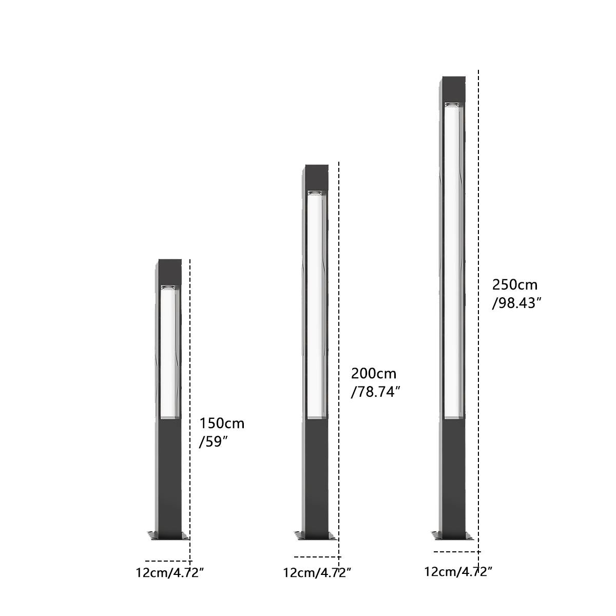 LED Garden Lighting Rectangular Black Stainless Steel 100-250cm Bollard Light Pathway Lighting Post Lighting Outdoor | Sansoti