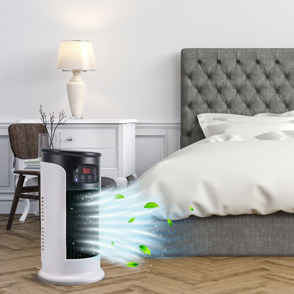 Mobiler 5-in-1-Luftkühler, Verdunstungsventilator, fahrbar, 300-ml-Wassertank, energiesparend, für das Homeoffice | Sansoti