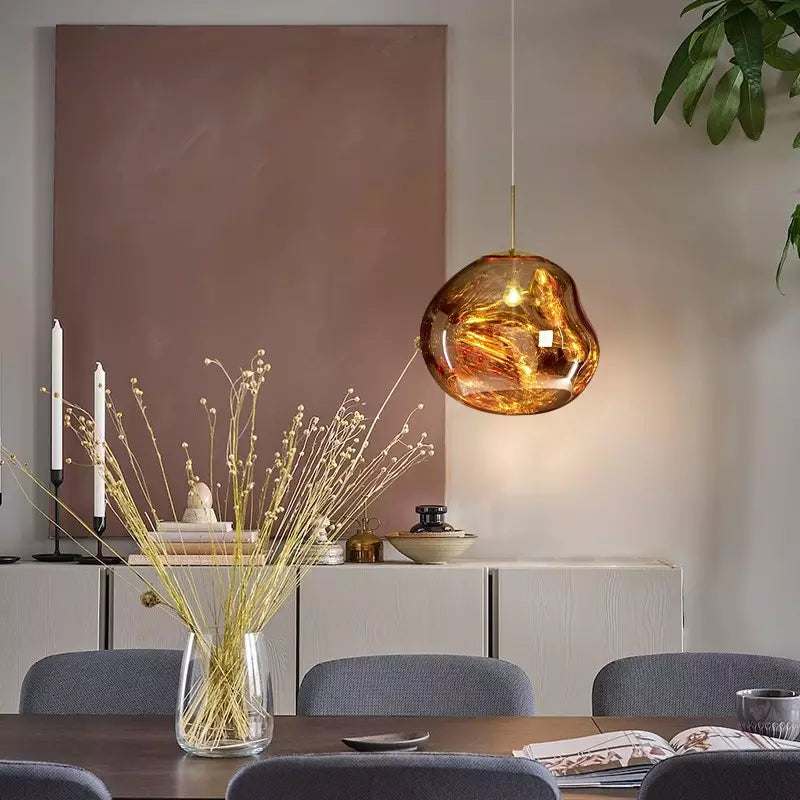 Glas-Hängeleuchte mit Schmelzeffekt, Gold, Silber, Grau, Rot, Wohnzimmer, Esszimmer, LED, skandinavisches Design, Stimmungslicht | Sansoti