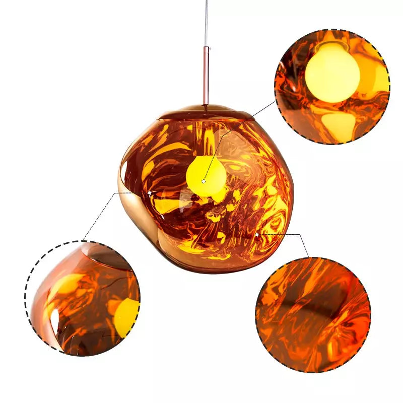 Glas-Hängeleuchte mit Schmelzeffekt, Gold, Silber, Grau, Rot, Wohnzimmer, Esszimmer, LED, skandinavisches Design, Stimmungslicht | Sansoti