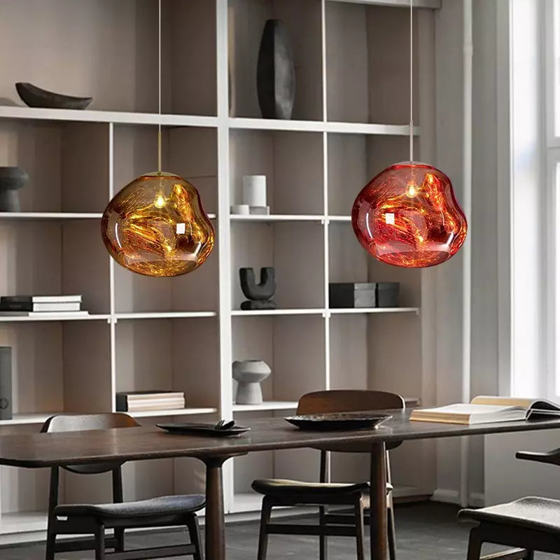 Glas-Hängeleuchte mit Schmelzeffekt, Gold, Silber, Grau, Rot, Wohnzimmer, Esszimmer, LED, skandinavisches Design, Stimmungslicht | Sansoti