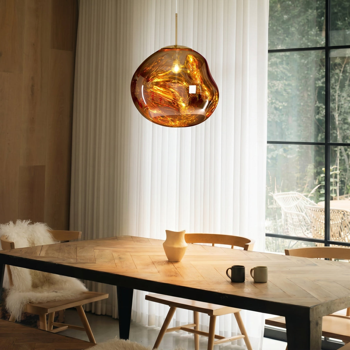 Lampa wisząca z metalu z lustrzanym wykończeniem, LED, ciepła biel 3000K, nowoczesne oświetlenie, do jadalni i salonu, design wnętrz | Sansoti
