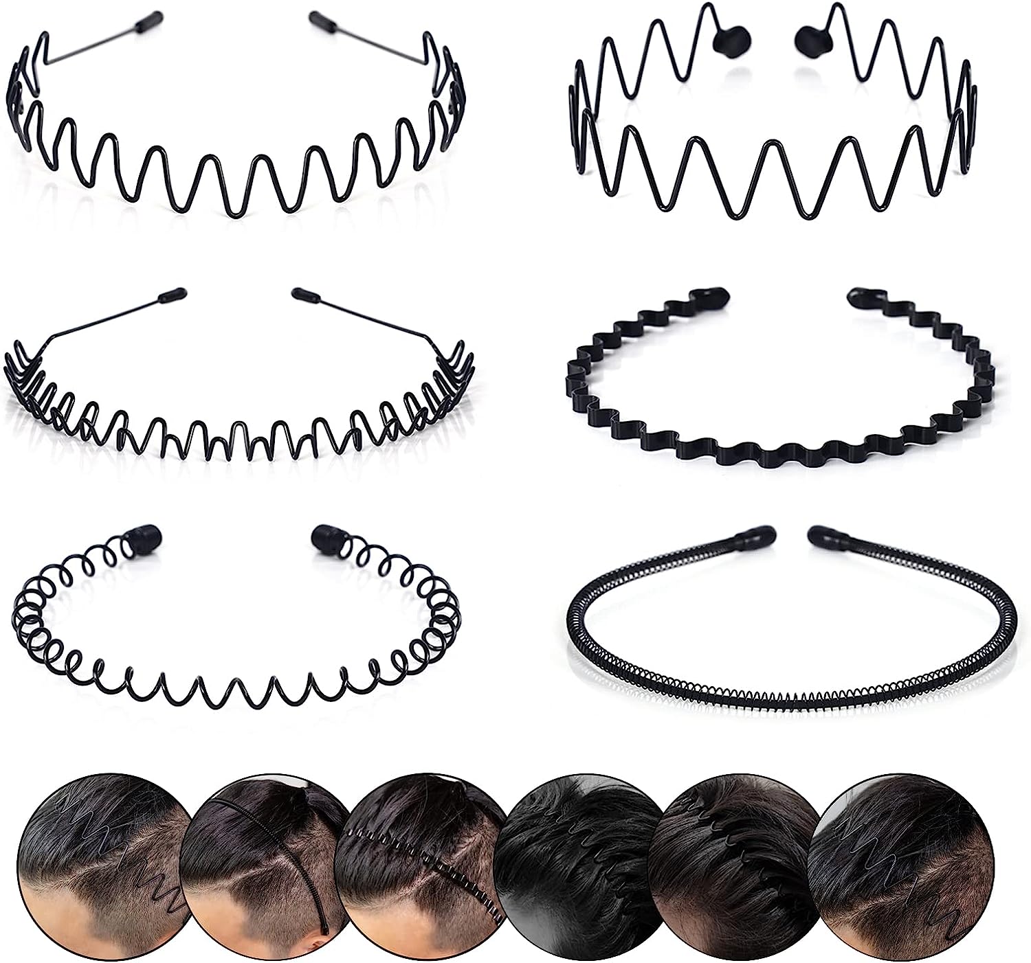Metalen Haarband voor Heren – Gegolfde en Zigzag Styling – Comfortabel en Duurzaam – Set van 6 Stuks | Sansoti
