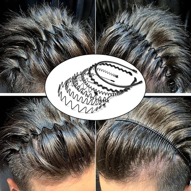Metalen Haarband voor Heren – Gegolfde en Zigzag Styling – Comfortabel en Duurzaam – Set van 6 Stuks | Sansoti