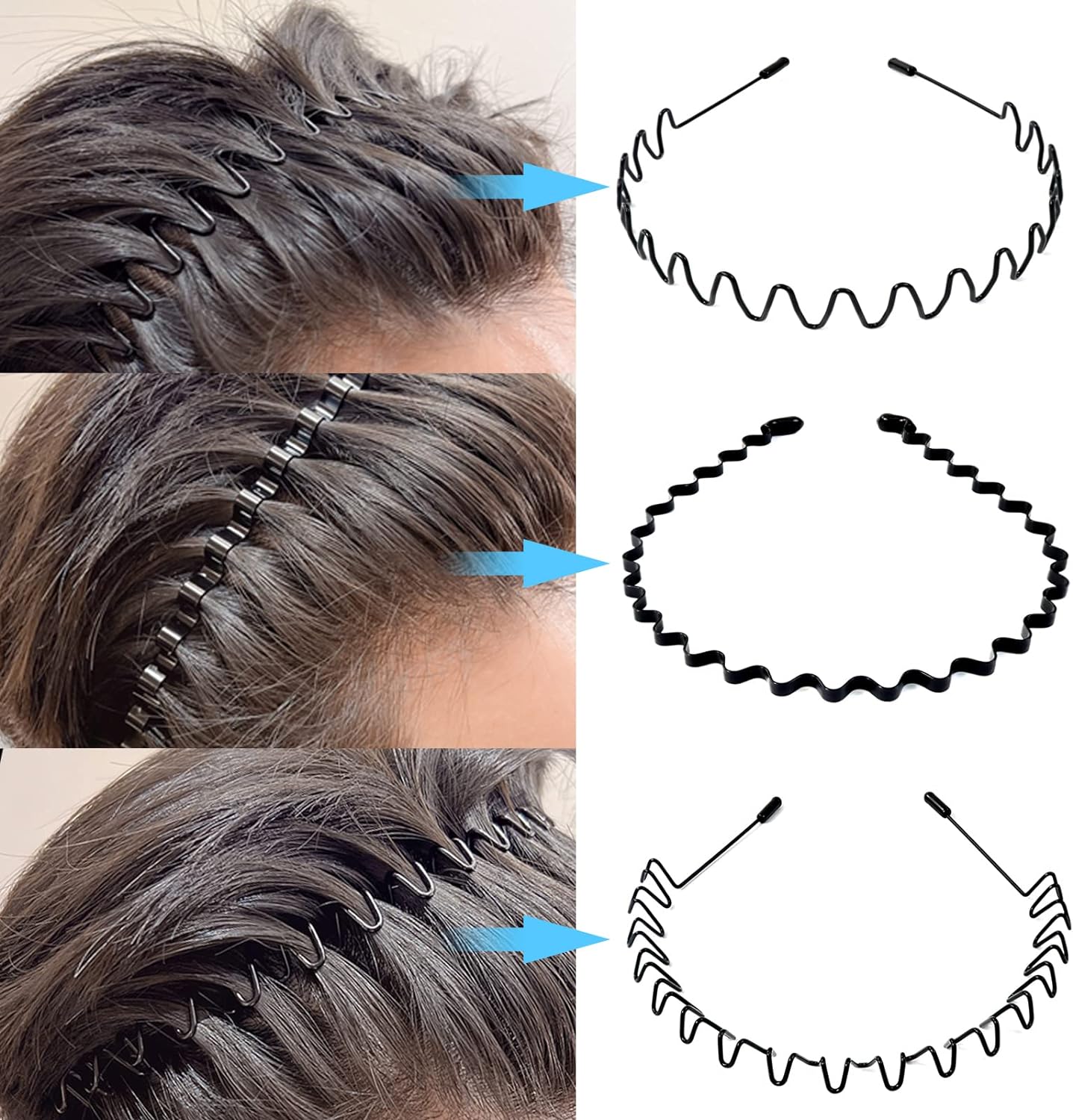 Metalen Haarband voor Heren – Gegolfde en Zigzag Styling – Comfortabel en Duurzaam – Set van 6 Stuks | Sansoti