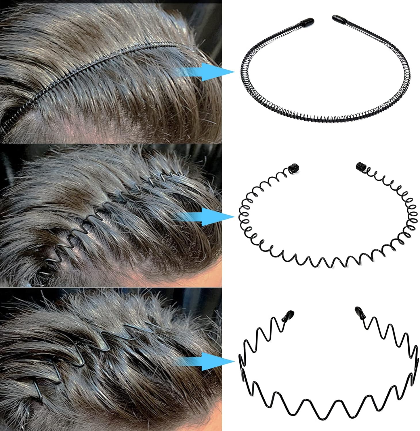 Metalen Haarband voor Heren – Gegolfde en Zigzag Styling – Comfortabel en Duurzaam – Set van 6 Stuks | Sansoti