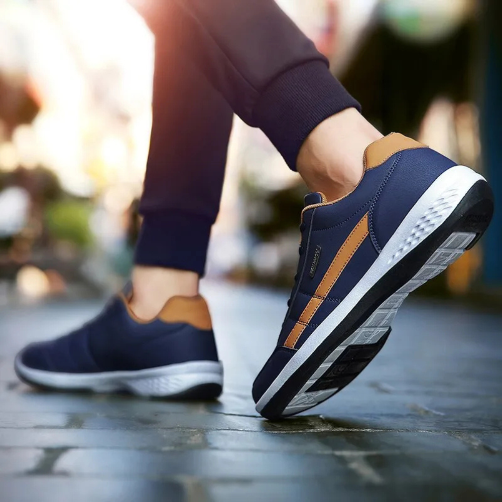 Orthopädische Herren-Sneaker Komfort Schwarz Blau Weiß Alltag Laufen Fußunterstützung Atmungsaktiv Schnürverschluss | Sansoti