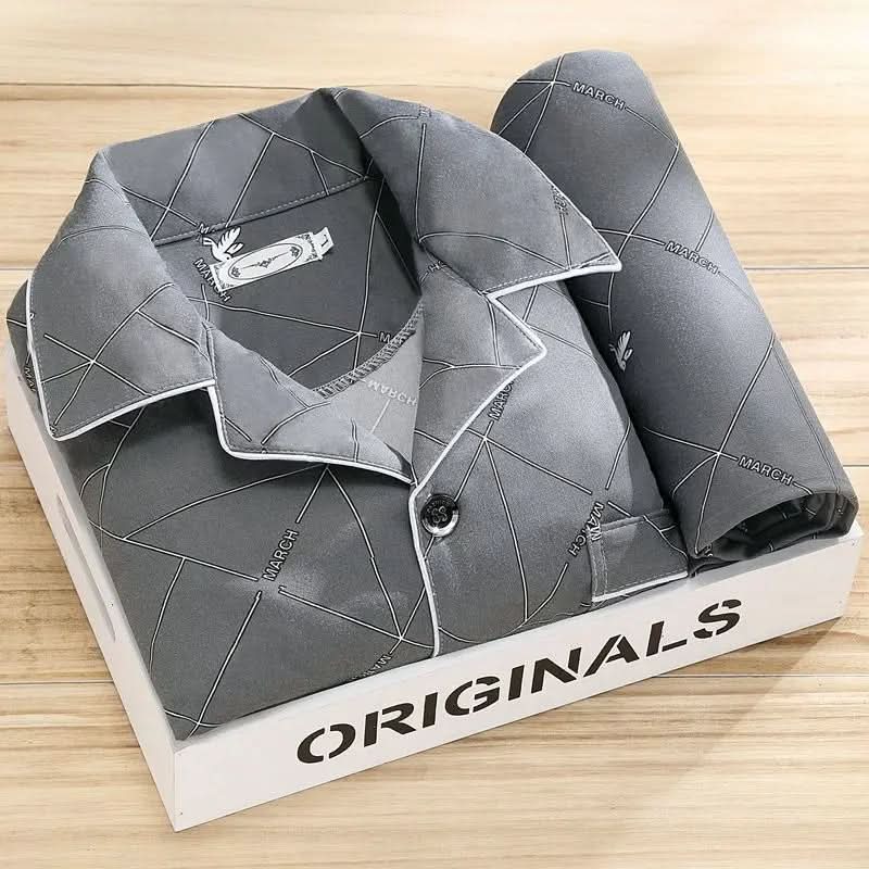 Baumwollpyjama mit Knopfverschluss Herren Nachtwäsche Atmungsaktives Loungewear-Set Bequeme Schlafkleidung für Herren | Sansoti