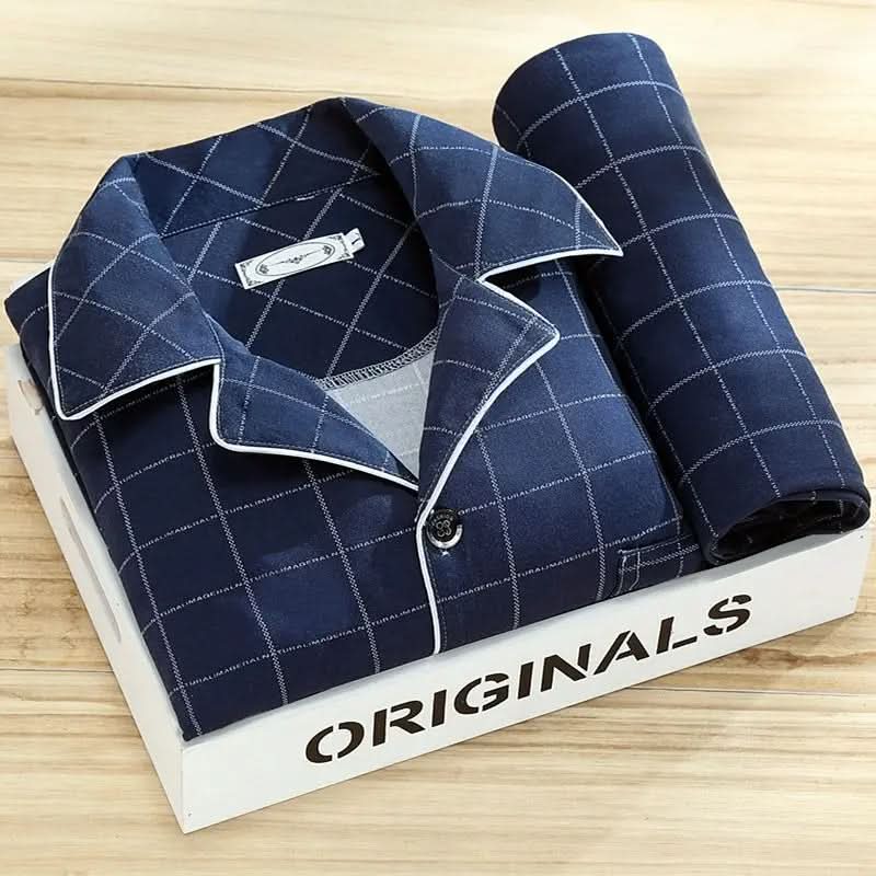 Baumwollpyjama mit Knopfverschluss Herren Nachtwäsche Atmungsaktives Loungewear-Set Bequeme Schlafkleidung für Herren | Sansoti