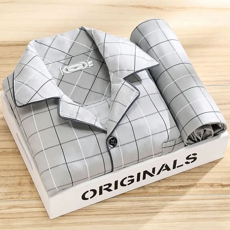 Baumwollpyjama mit Knopfverschluss Herren Nachtwäsche Atmungsaktives Loungewear-Set Bequeme Schlafkleidung für Herren | Sansoti