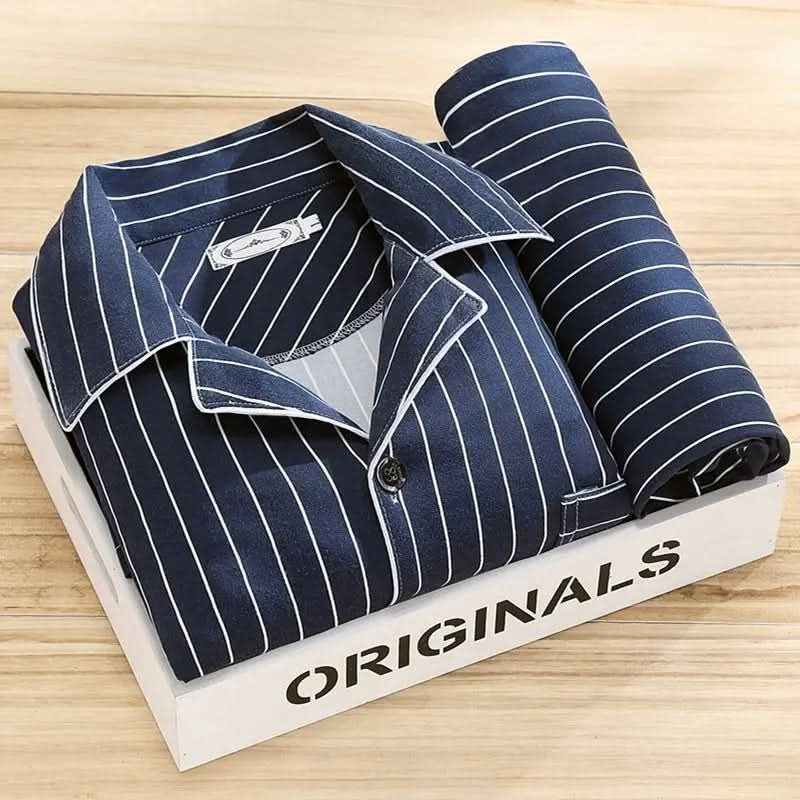 Baumwollpyjama mit Knopfverschluss Herren Nachtwäsche Atmungsaktives Loungewear-Set Bequeme Schlafkleidung für Herren | Sansoti