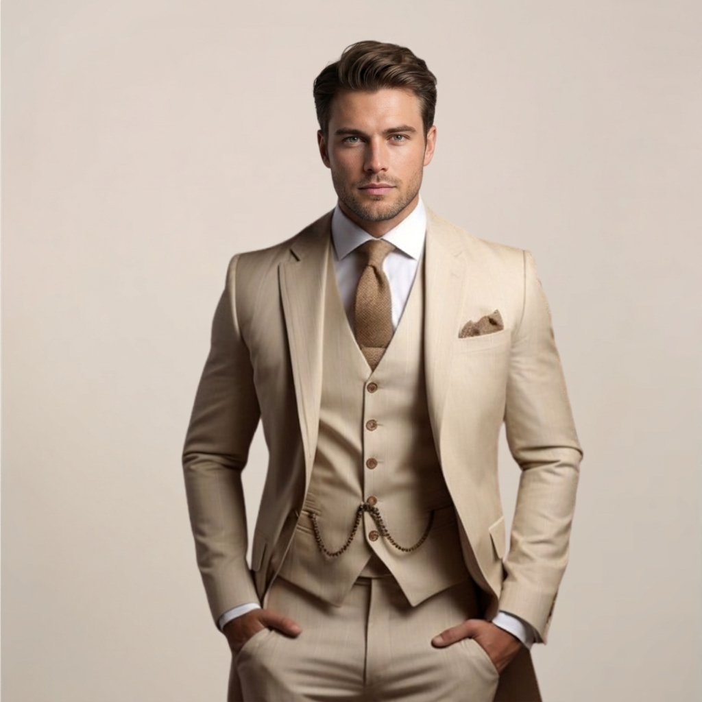 Three-Piece Men's Suit with Blazer Waistcoat and Trousers Beige Grey Purple Black for Formal Occasions Weddings | Sansoti