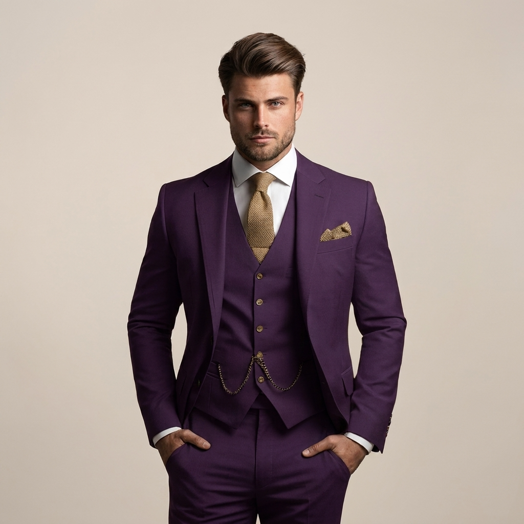 Three-Piece Men's Suit with Blazer Waistcoat and Trousers Beige Grey Purple Black for Formal Occasions Weddings | Sansoti
