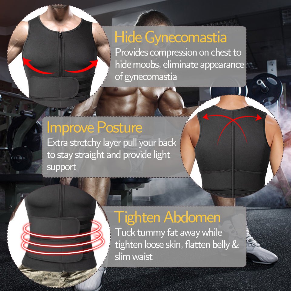 Neopreen Sauna Sportvest Heren Zwart Compressie Thermoregulatie Training Fitness Gym Workout Zweten Shaping | Sansoti
