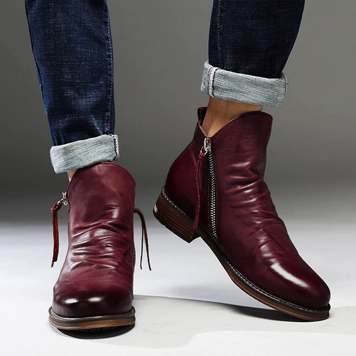 Herrenstiefel aus Mikrofaser Spitze Zehenkappe Bordeauxrot Braun Schwarz Grau Schnürverschluss Alltag Arbeit Casual | Sansoti