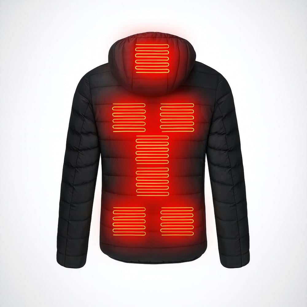 Heated Winter Jacket for Men and Women Adjustable Temperature Hooded Quilted Black Outdoor Winter Clothing | Sansoti