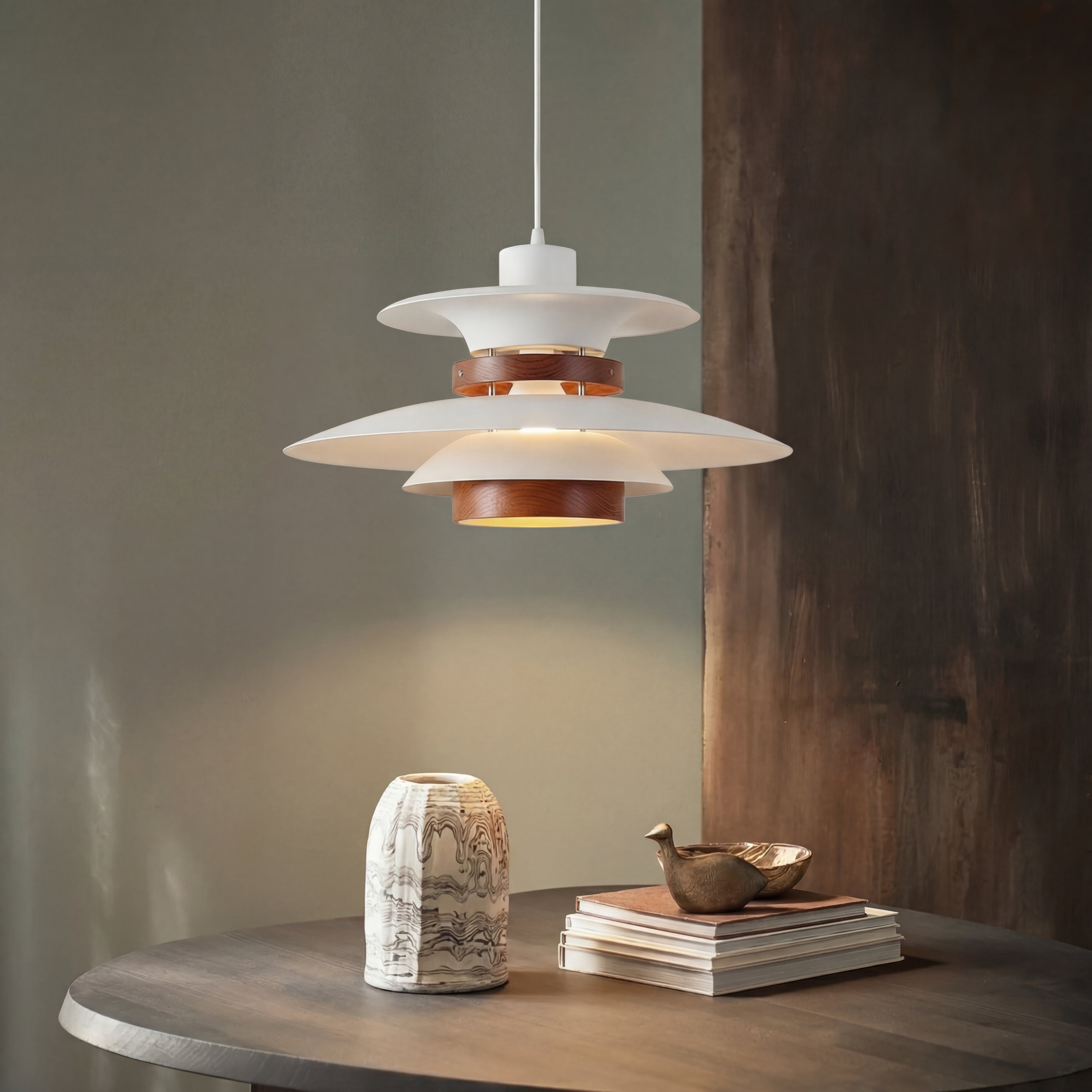 Suspension réglable à quatre points lumineux avec accents en bois naturel, métal, E27, bras pivotant, plafonnier | Sansoti