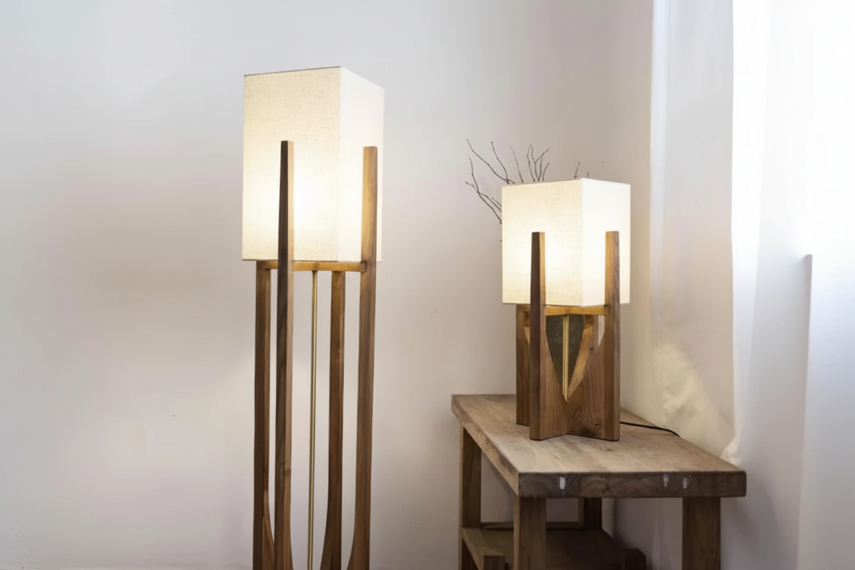 Vloerlamp Massief Hout Japandi Perkamentpapier Handgemaakt Minimalistisch 3 Maten LED | Sansoti