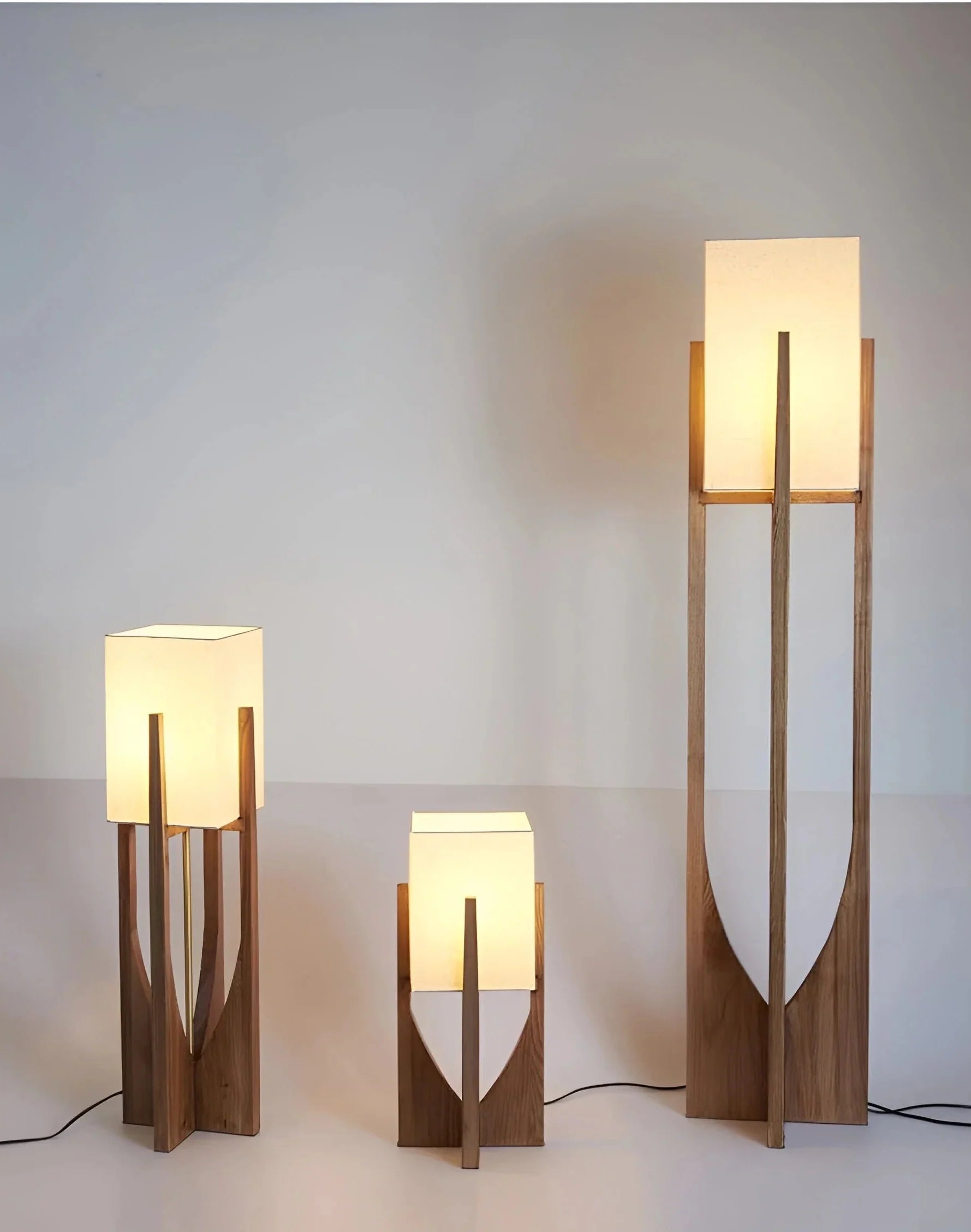 Vloerlamp Massief Hout Japandi Perkamentpapier Handgemaakt Minimalistisch 3 Maten LED | Sansoti