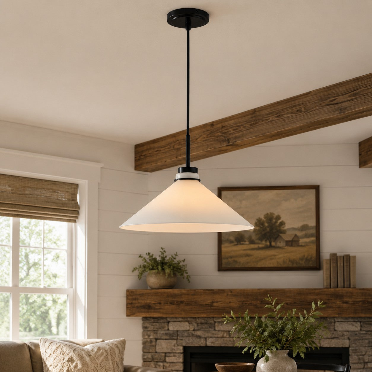 Kegelvormige Hanglamp in Landelijke Stijl - Dimbaar - Voor Keuken en Hal - Scandinavisch Geïnspireerd - Modern Farmhouse Verlichting | Sansoti
